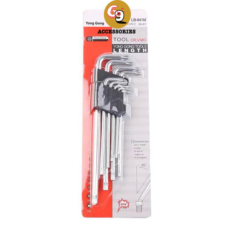 9pcs Long High Quality customized Professional L Type CRV Torx Hex Key Wrench Set tool