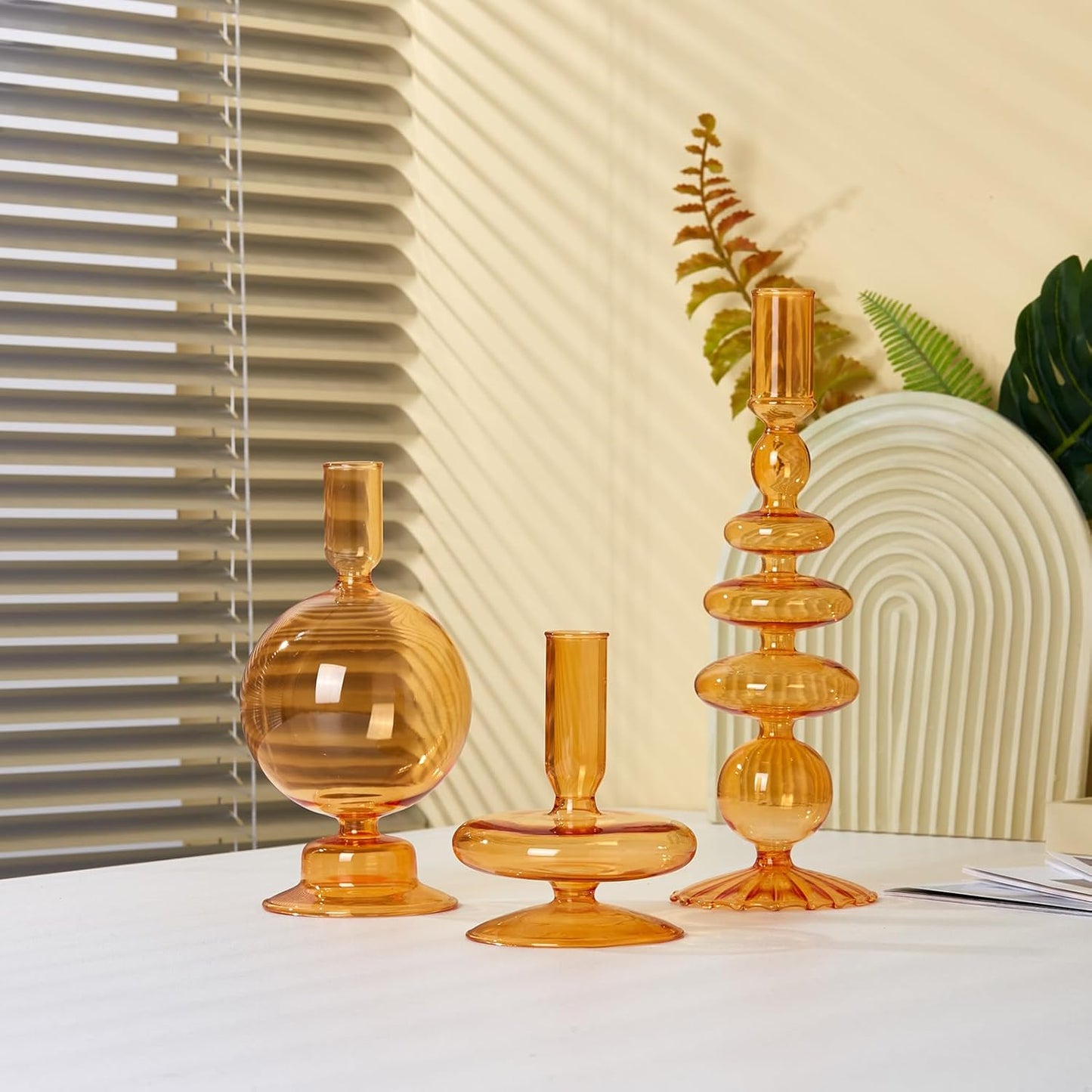 Rtteri 3 Pcs Glass Candlestick(Sunset Chevron Orange)