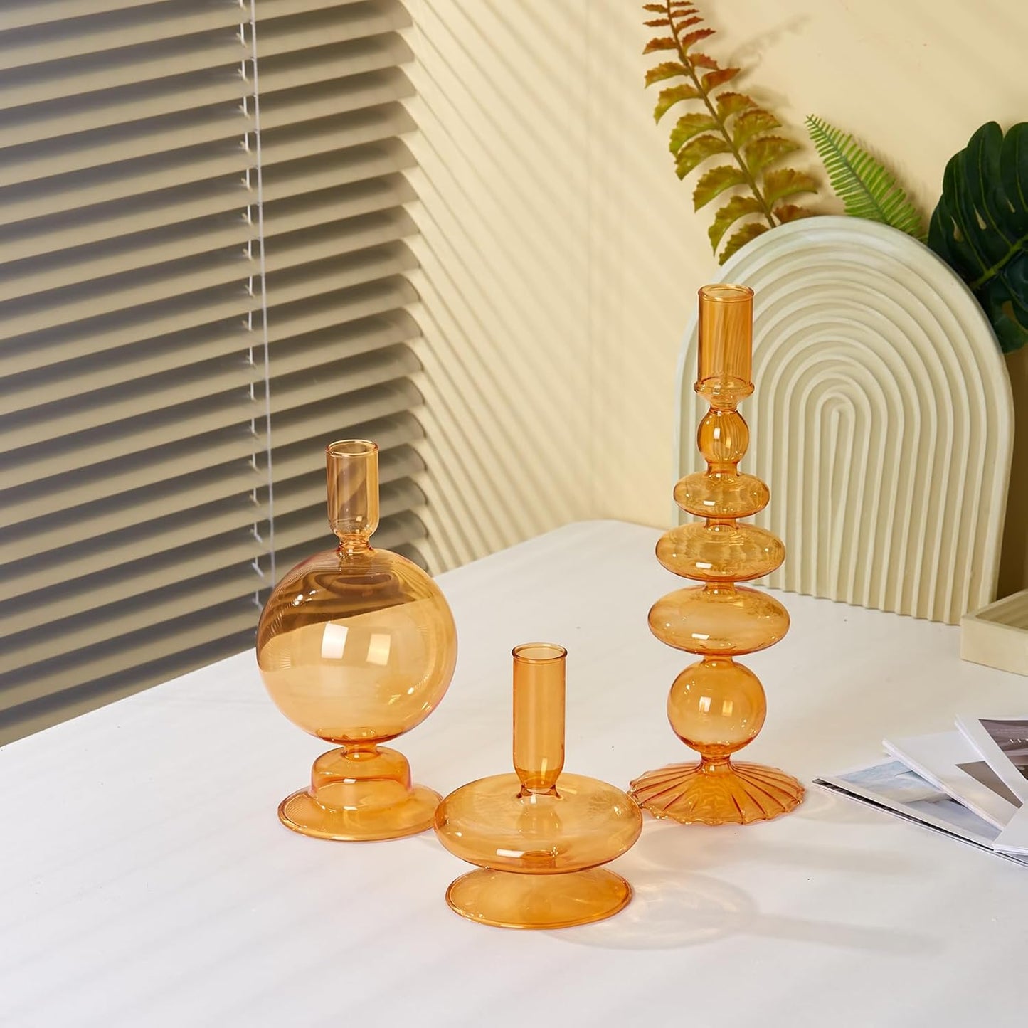 Rtteri 3 Pcs Glass Candlestick(Sunset Chevron Orange)