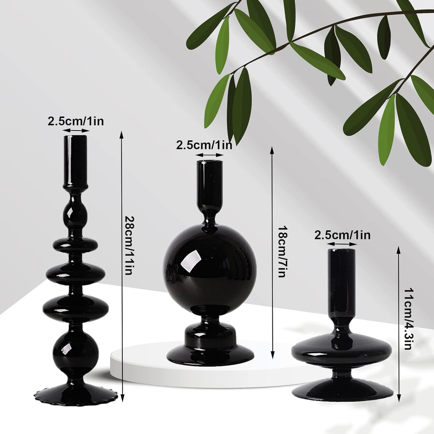 Rtteri 3 Pcs Glass Candlestick(black)