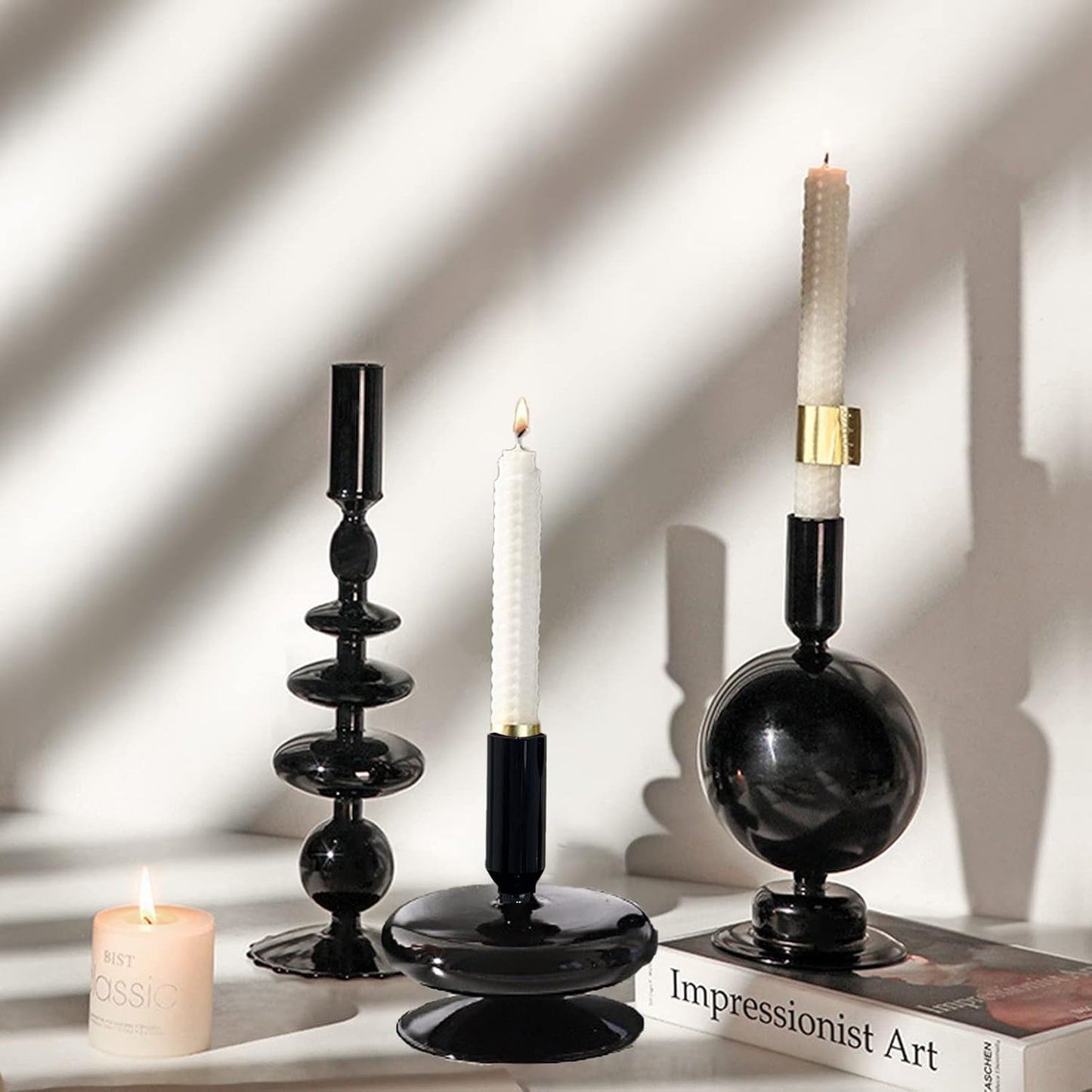 Rtteri 3 Pcs Glass Candlestick(black)