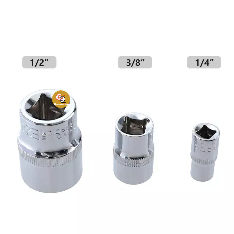 14 Pieces Female E-Torx Star Socket Set ,1/4" 3/8" 1/2" Drive Inverted E-Torx Star Bit,E4-E24 Female External Torque Socket Set