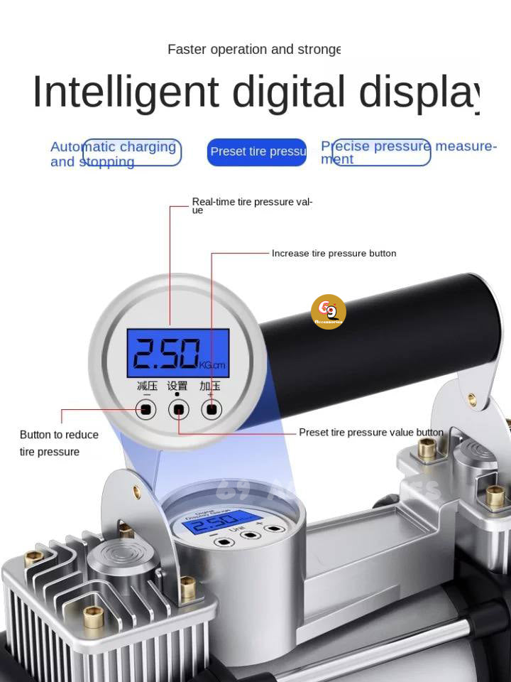 Digital Pressure Preset 12v Air
  Compressor Car Tyre Inflator
  Double Cylinder Metal Car Tire
  Inflator High Pressure Air Pump
