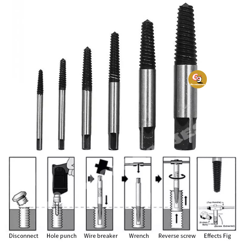 6Pcs Screw Extractor Center Drill 
 Bits Guide Set Broken Damaged
  Bolt Remover Removal Out Set