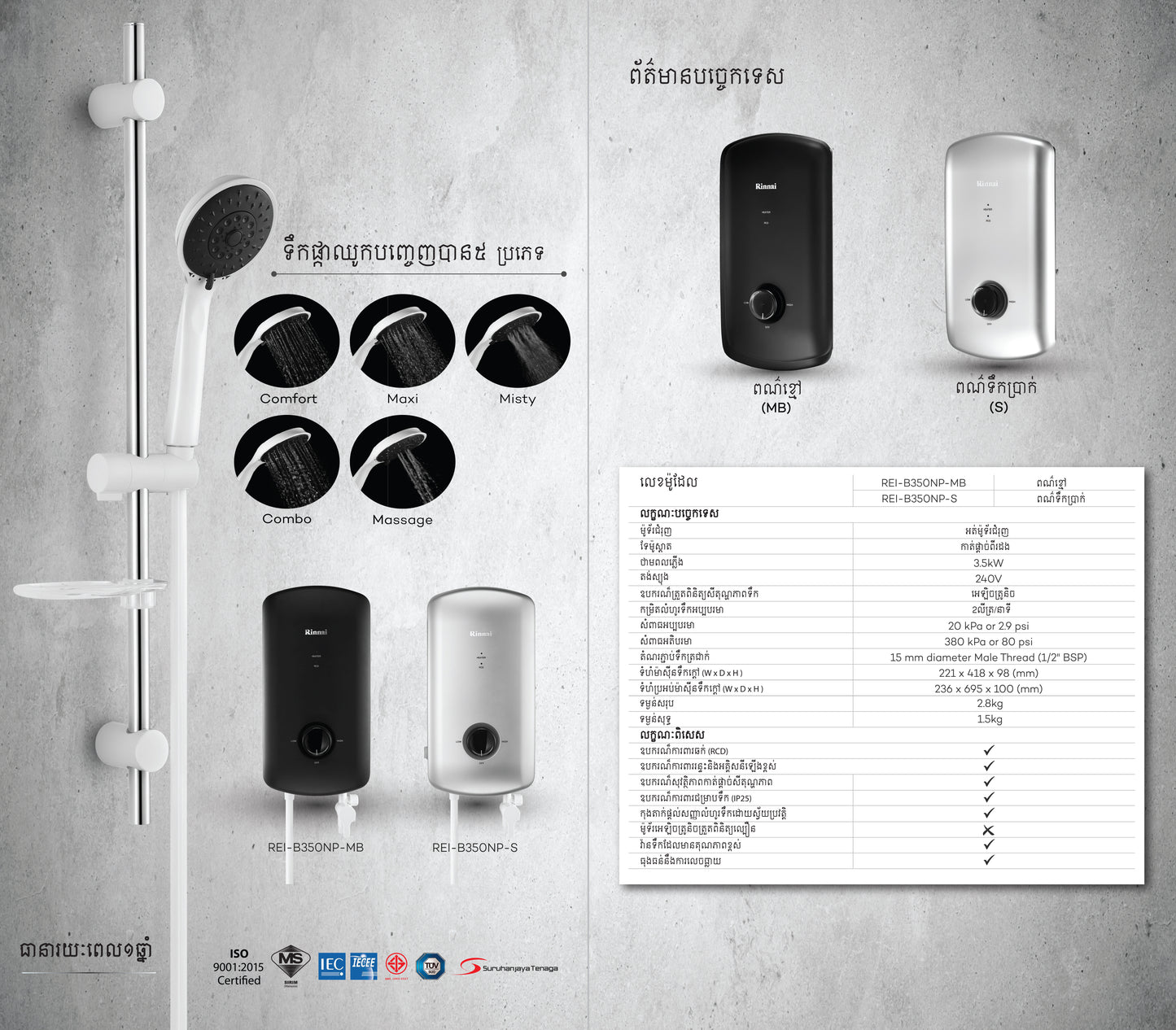 Electric Instance Water Heaters (EIWH), (REI-B350NP)