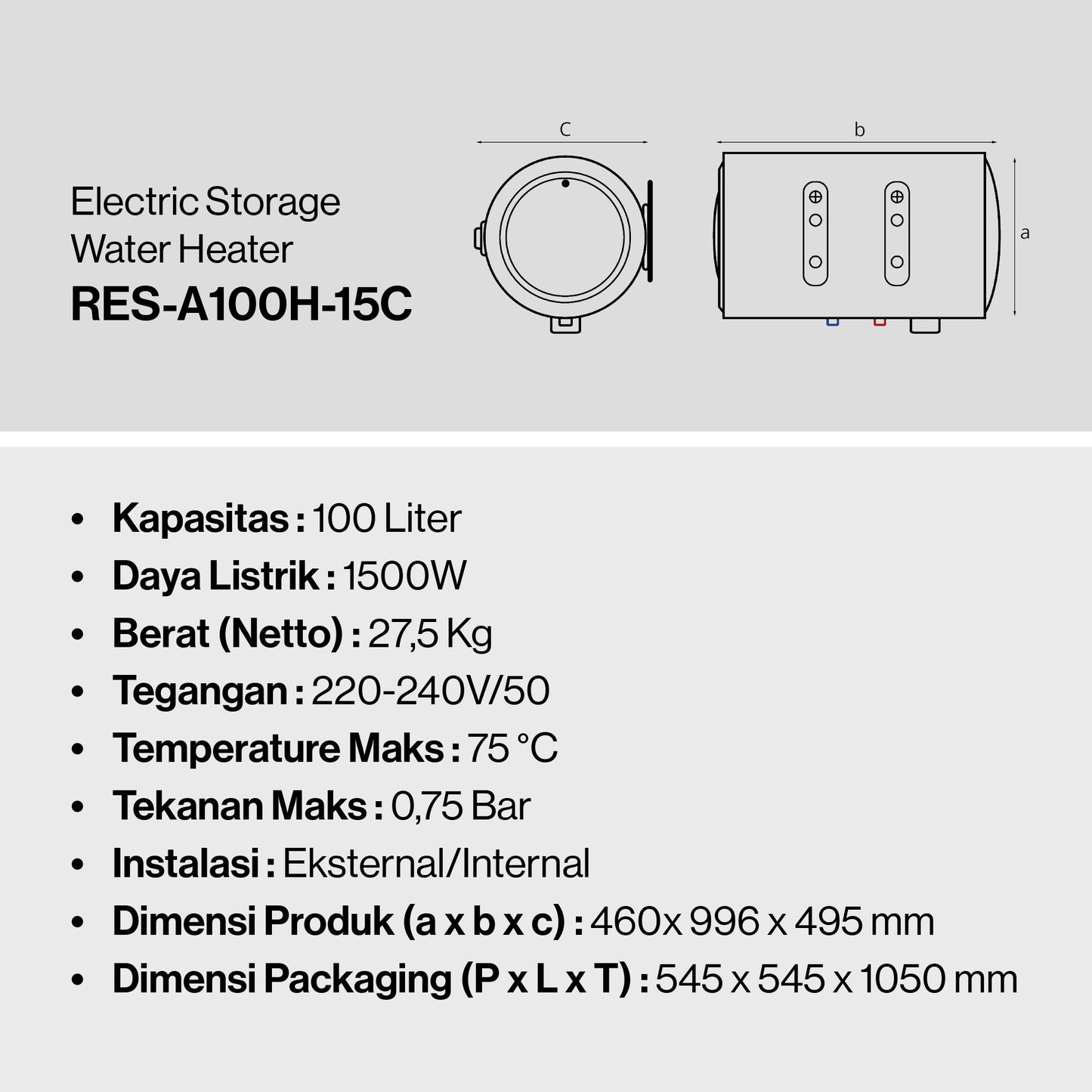 Electric Storage Water Heaters (ESWH), (RES-A100H-20G)