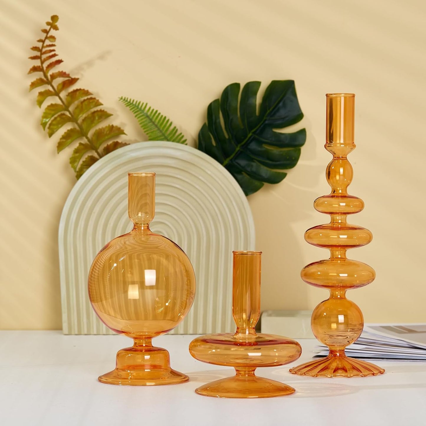Rtteri 3 Pcs Glass Candlestick(Sunset Chevron Orange)