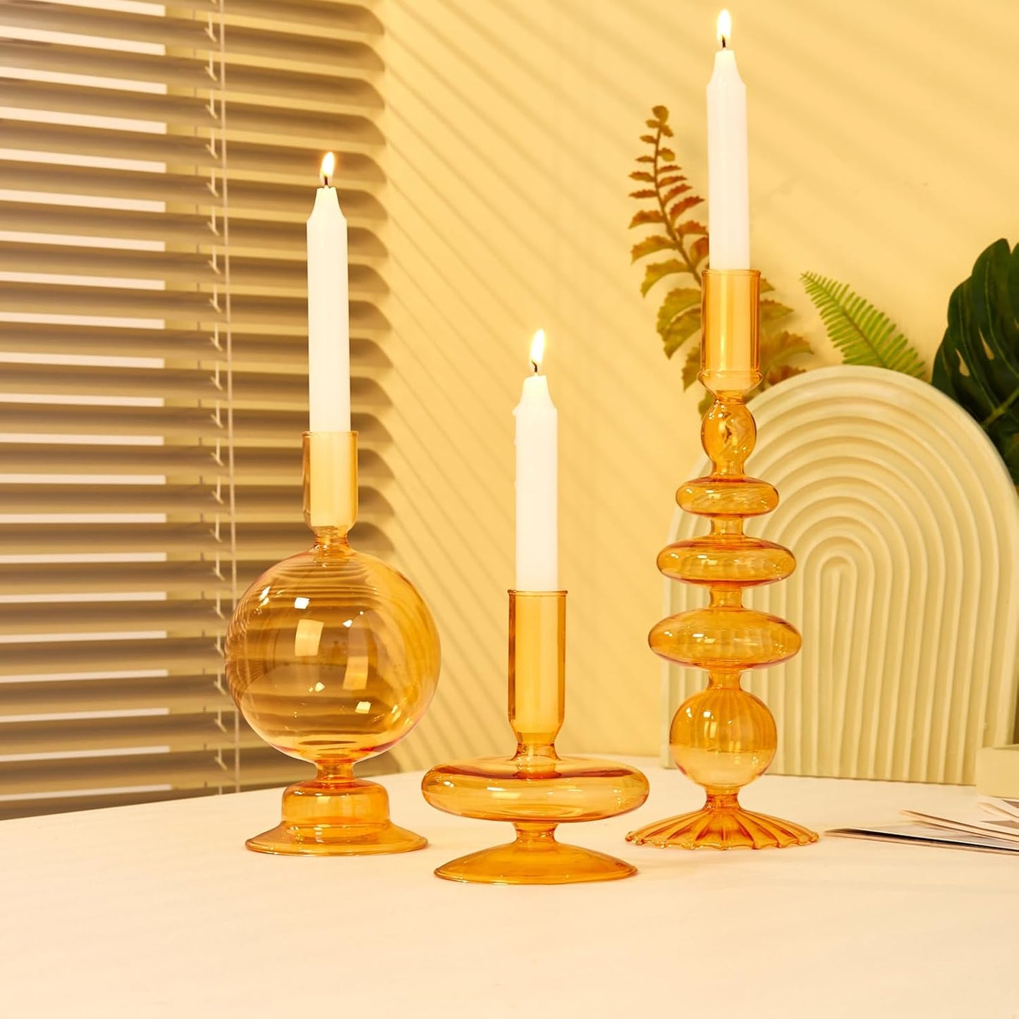 Rtteri 3 Pcs Glass Candlestick(Sunset Chevron Orange)