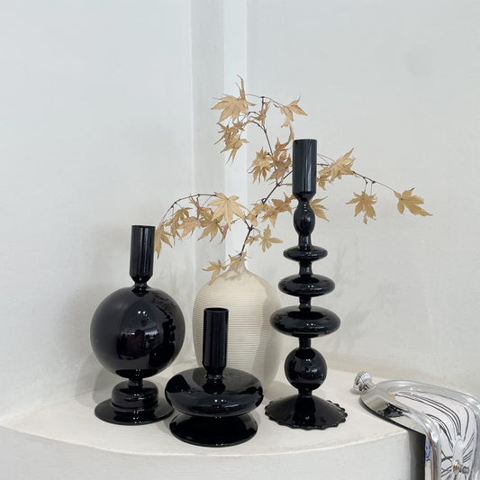 Rtteri 3 Pcs Glass Candlestick(black)