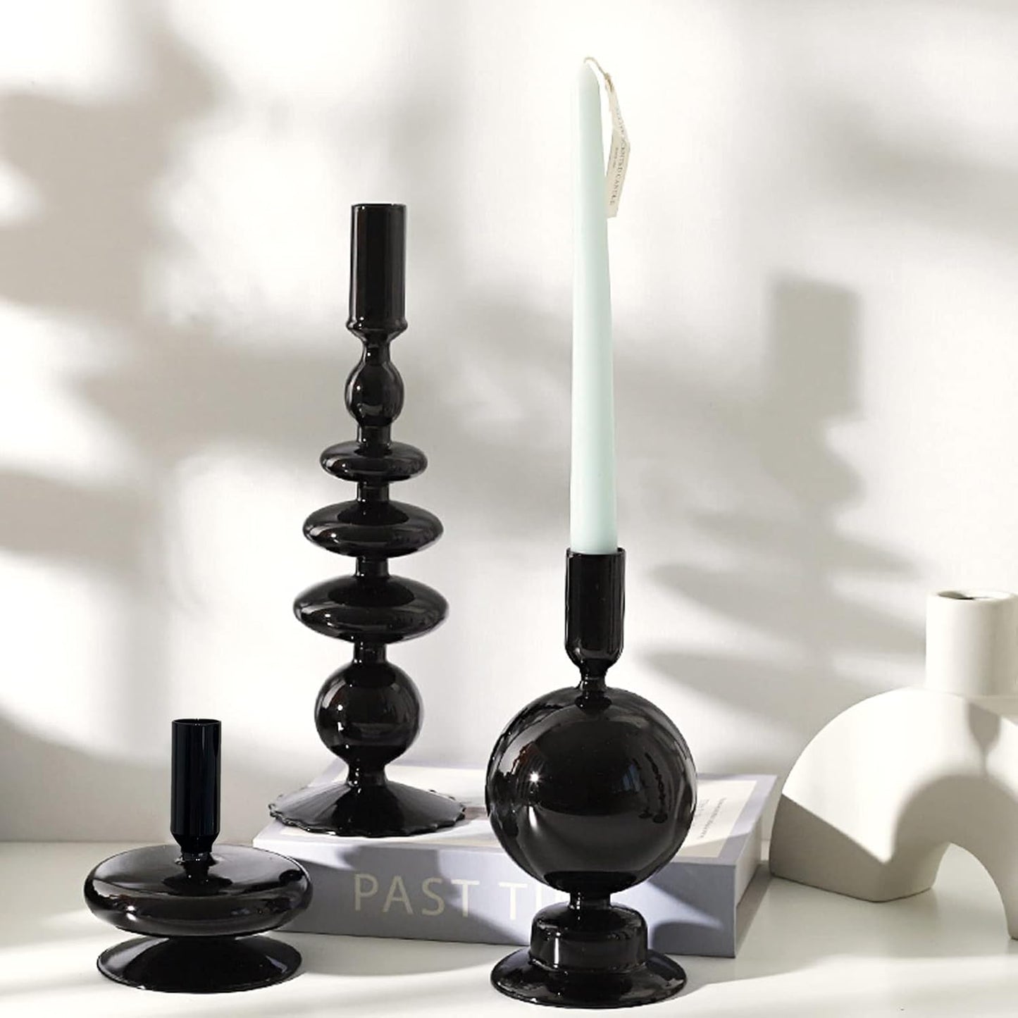 Rtteri 3 Pcs Glass Candlestick(black)